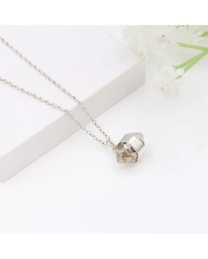 Herkimer Diamond Pendant - 925 Sterling Silver Rough Gemstone Jewelry