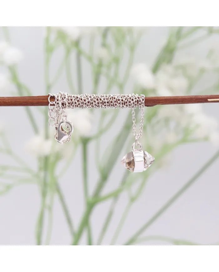 Herkimer Diamond Pendant - 925 Sterling Silver Rough Gemstone Jewelry