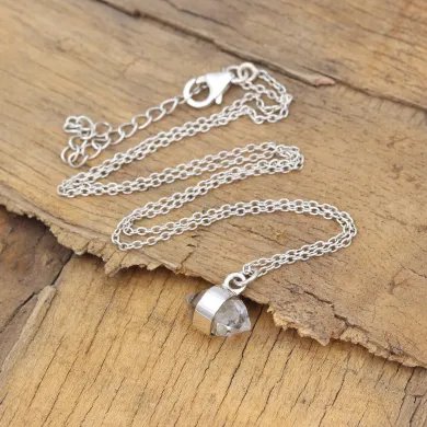 Herkimer Diamond Pendant - 925 Sterling Silver Rough Gemstone Jewelry