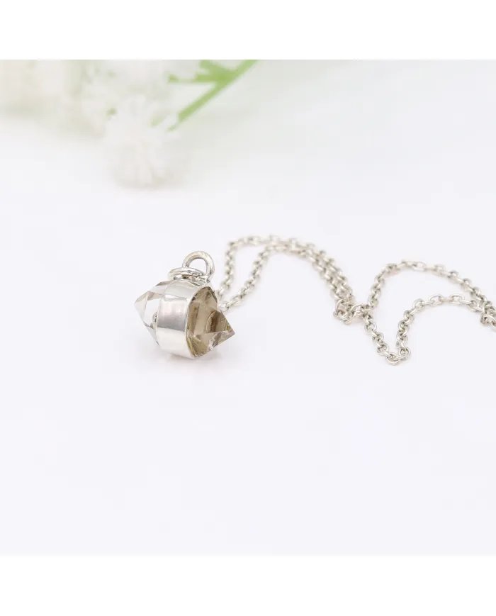 Herkimer Diamond Pendant - 925 Sterling Silver Rough Gemstone Jewelry