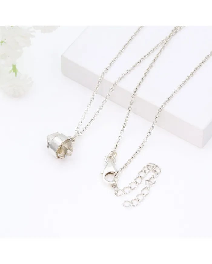 Herkimer Diamond Pendant - 925 Sterling Silver Rough Gemstone Jewelry