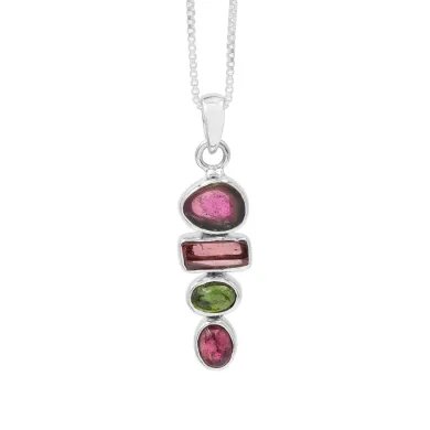 Unique Gemstone Pendant – Multi Tourmaline 925 Silver Jewelry