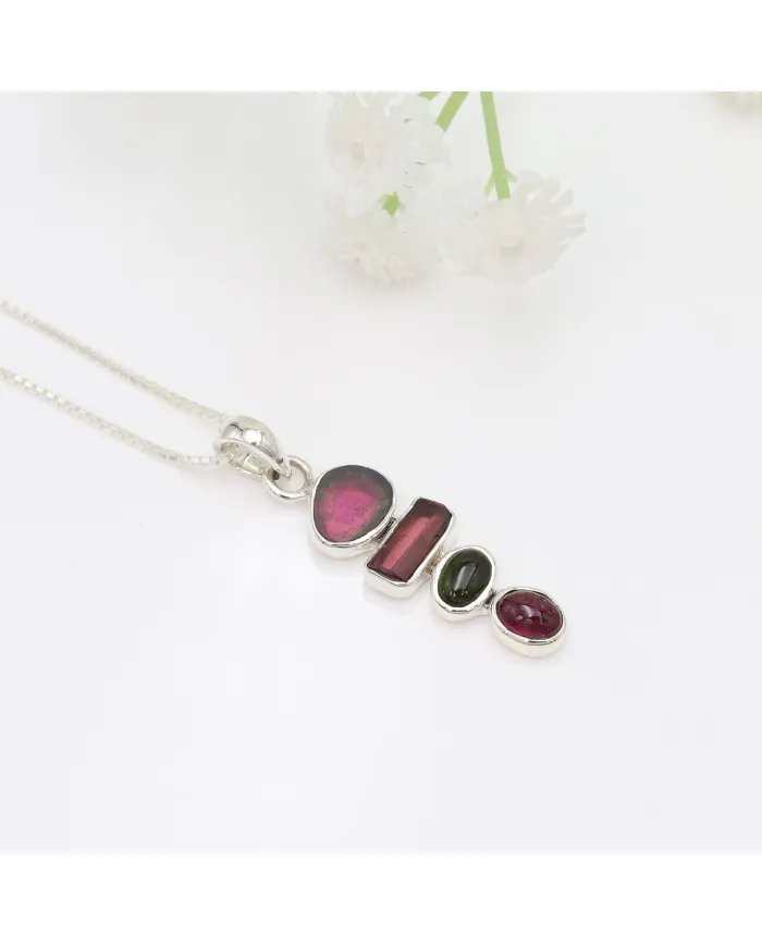 Unique Gemstone Pendant – Multi Tourmaline 925 Silver Jewelry