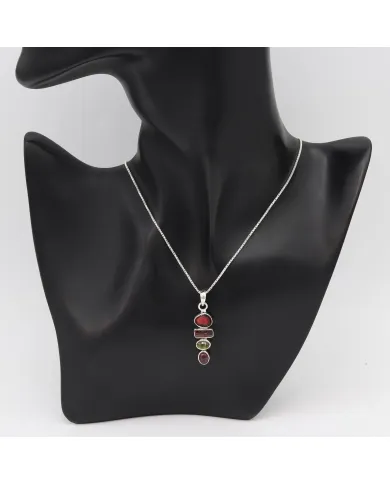 Multi Tourmaline Vertical Bar Pendant 925 Sterling Silver Necklace