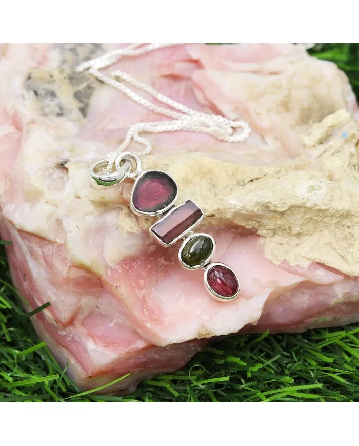 Unique Gemstone Pendant – Multi Tourmaline 925 Silver Jewelry