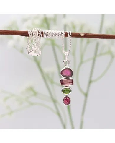Unique Gemstone Pendant – Multi Tourmaline 925 Silver Jewelry