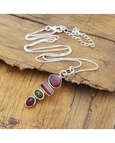 Unique Gemstone Pendant – Multi Tourmaline 925 Silver Jewelry