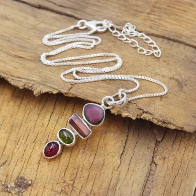 Unique Gemstone Pendant – Multi Tourmaline 925 Silver Jewelry