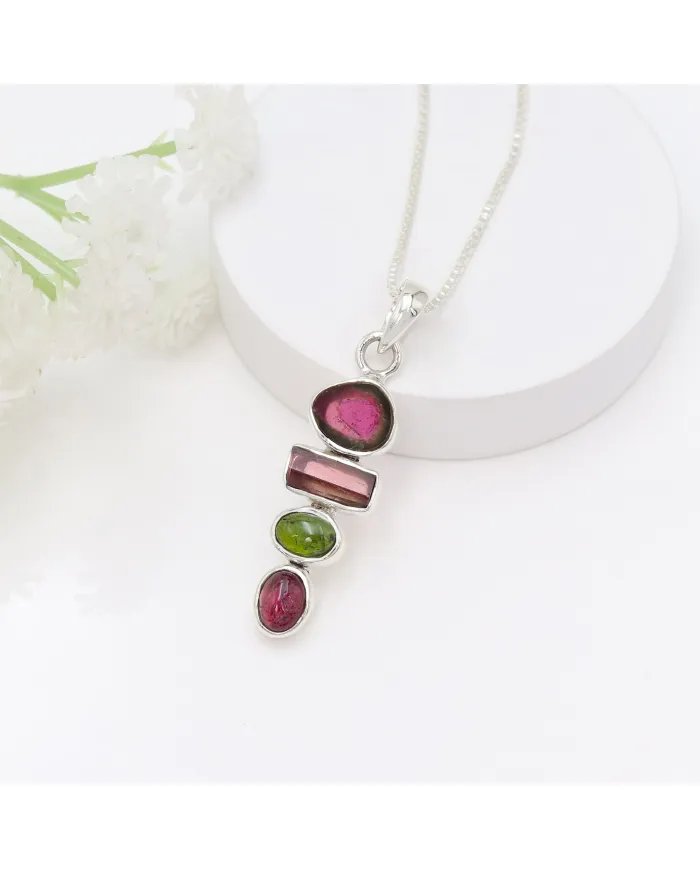Unique Gemstone Pendant – Multi Tourmaline 925 Silver Jewelry