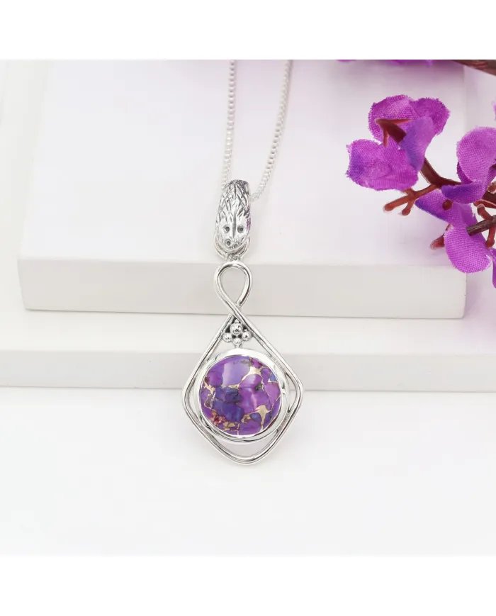 Purple Copper Turquoise Pendant - Handmade 925 Sterling Silver Jewelry