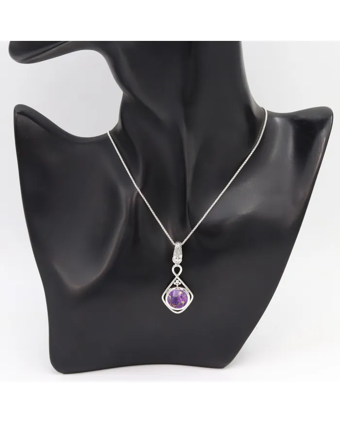 Purple Copper Turquoise Infinity Pendant Necklace In Sterling Silver