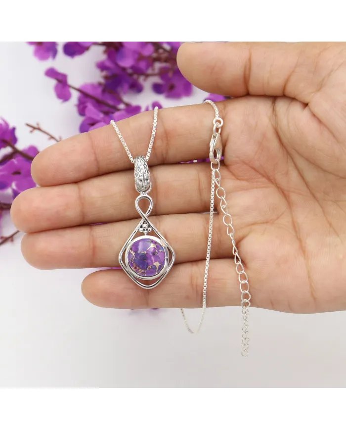 Purple Copper Turquoise Pendant - Handmade 925 Sterling Silver Jewelry