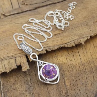 Purple Copper Turquoise Pendant - Handmade 925 Sterling Silver Jewelry