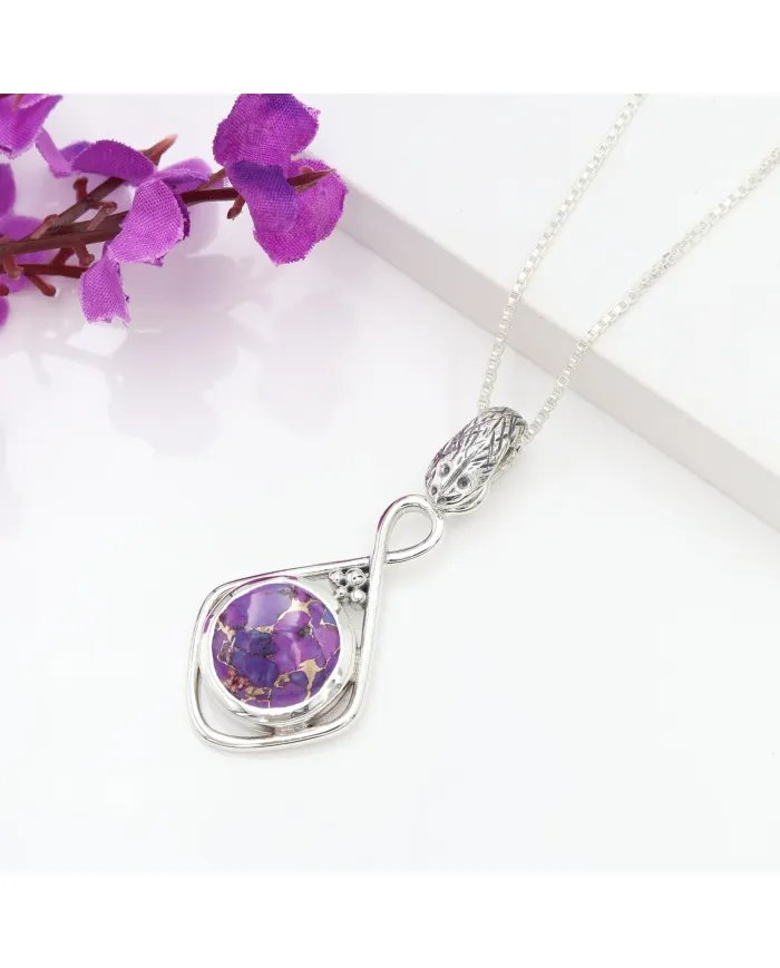 Purple Copper Turquoise Pendant - Handmade 925 Sterling Silver Jewelry