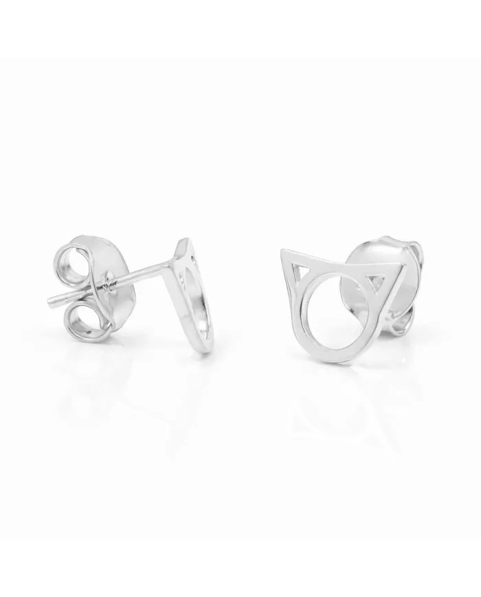 Cat Face Studs - 925 Sterling Silver Handmade Cute Mini Earrings