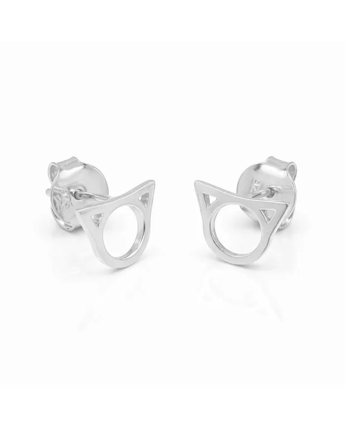 Cat Face Studs - 925 Sterling Silver Handmade Cute Mini Earrings