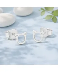 Cute Cat Stud Earrings | 925 Sterling Silver Tiny Jewelry