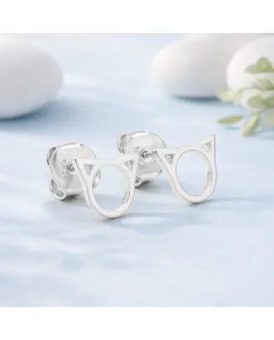 Cat Face Studs - 925 Sterling Silver Handmade Cute Mini Earrings