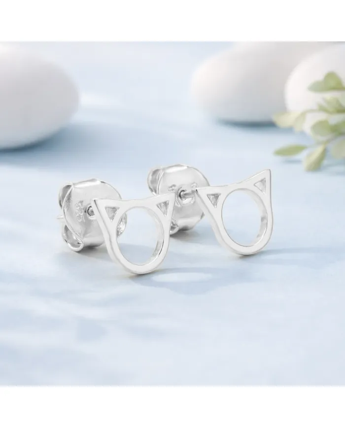 Cute Cat Stud Earrings | 925 Sterling Silver Tiny Jewelry