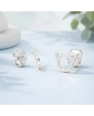 Cat Face Studs - 925 Sterling Silver Handmade Cute Mini Earrings