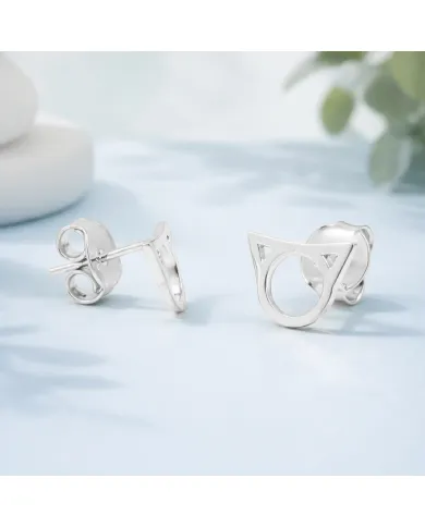 Cute Cat Stud Earrings | 925 Sterling Silver Tiny Jewelry