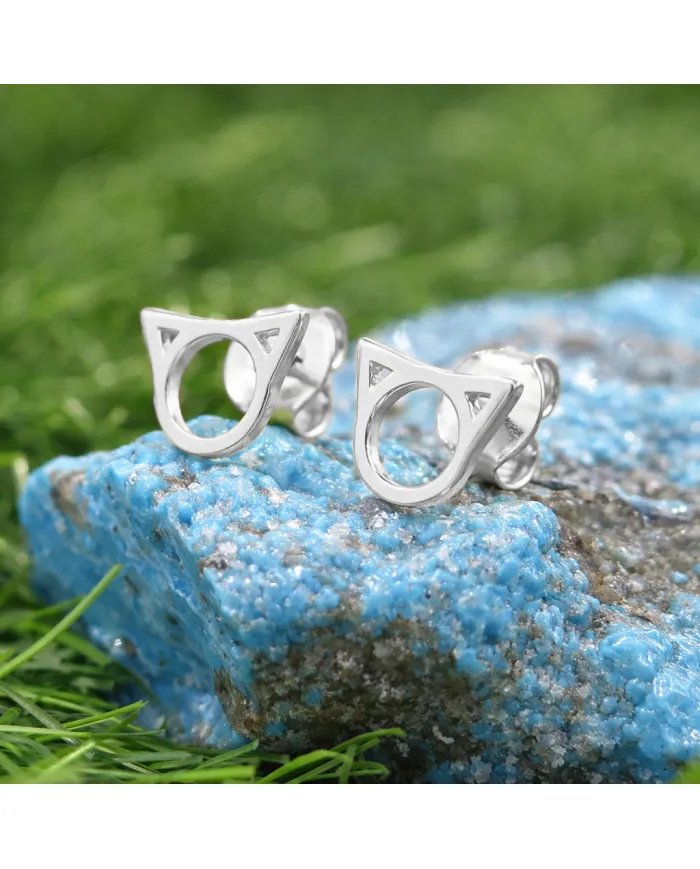 Cat Face Studs - 925 Sterling Silver Handmade Cute Mini Earrings