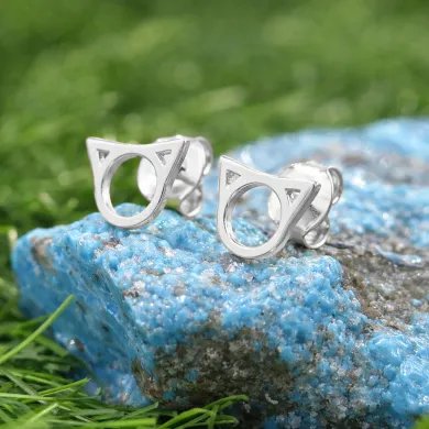 Cat Face Studs - 925 Sterling Silver Handmade Cute Mini Earrings