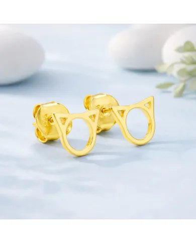 Cat Face Studs - Gold Plated 925 Silver Handmade Cute Mini Earrings