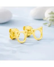 Cat Face Studs - Gold Plated 925 Silver Handmade Cute Mini Earrings