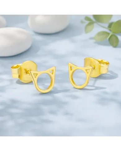 Cat Face Studs - Gold Plated 925 Silver Handmade Cute Mini Earrings