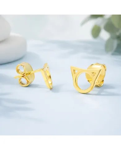 Cat Face Studs - Gold Plated 925 Silver Handmade Cute Mini Earrings