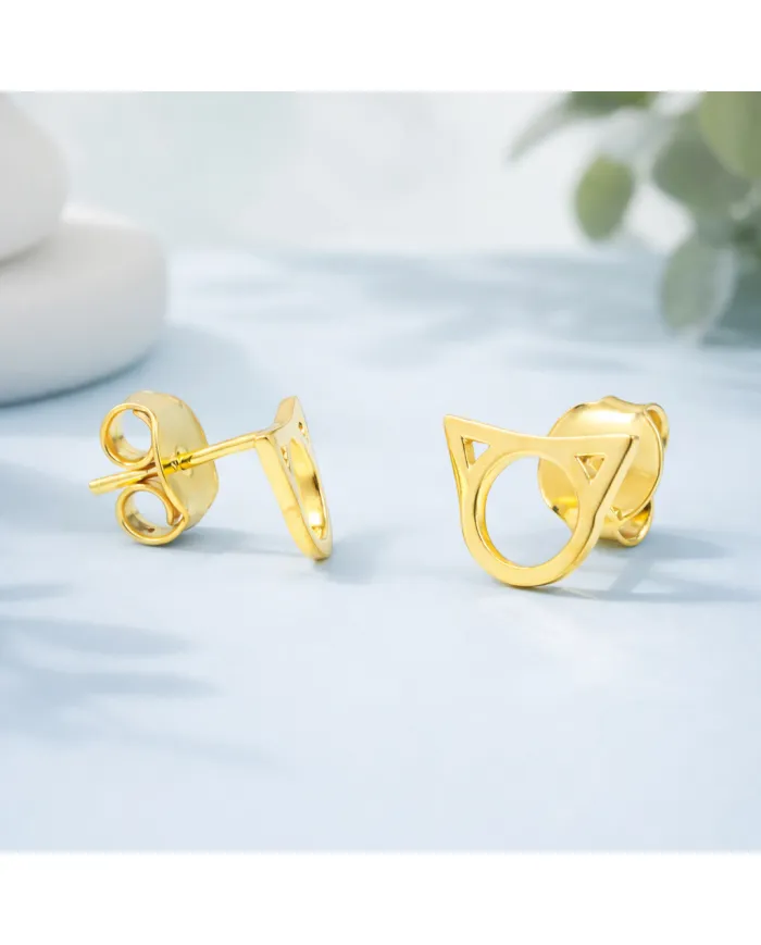 18K Gold-Plated Cute Cat Stud Earrings | Handmade Tiny Jewelry