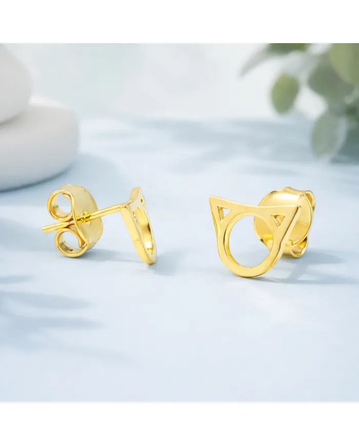 Cat Face Studs - Gold Plated 925 Silver Handmade Cute Mini Earrings
