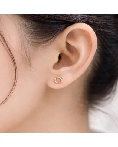 Cat Face Studs - Gold Plated 925 Silver Handmade Cute Mini Earrings