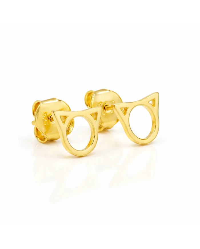 18K Gold-Plated Cute Cat Stud Earrings | Handmade Tiny Jewelry