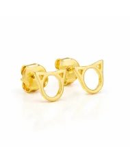 Cat Face Studs - Gold Plated 925 Silver Handmade Cute Mini Earrings