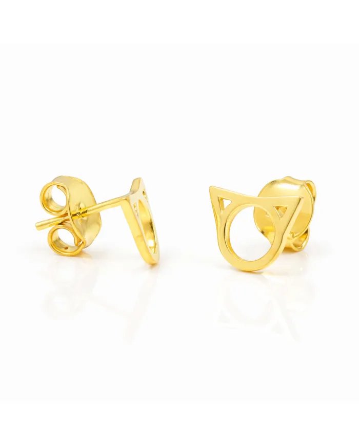 Cat Face Studs - Gold Plated 925 Silver Handmade Cute Mini Earrings