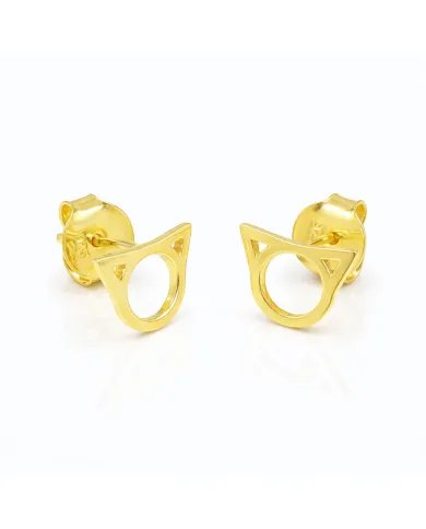 Cat Face Studs - Gold Plated 925 Silver Handmade Cute Mini Earrings