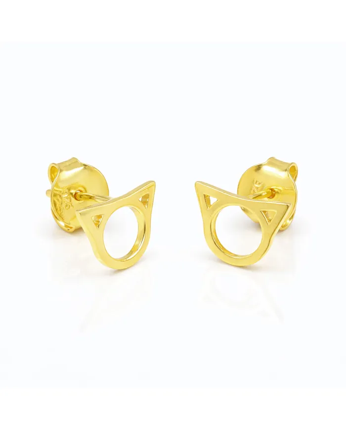 18K Gold-Plated Cute Cat Stud Earrings | Handmade Tiny Jewelry