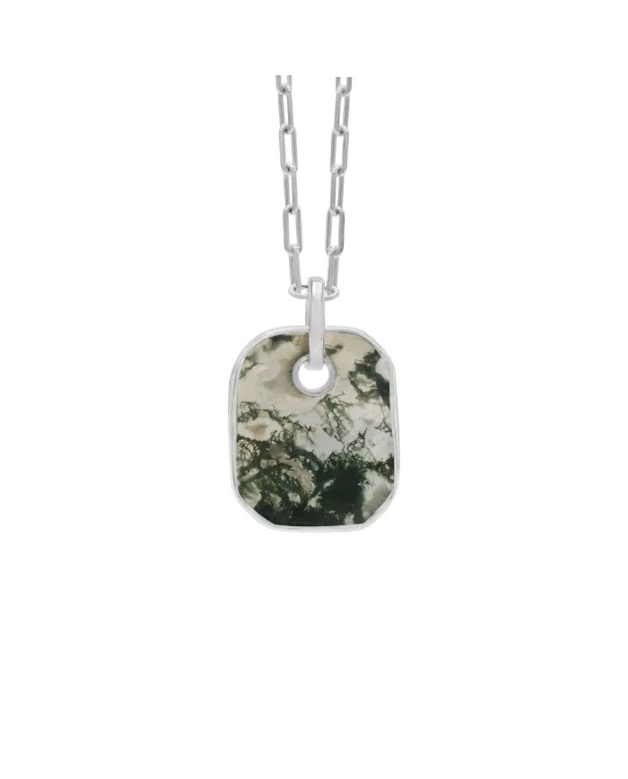 Moss Agate Pendant Necklace – 925 Sterling Silver Handmade Unisex Jewelry