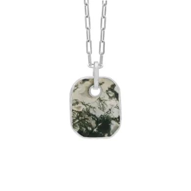 Moss Agate Pendant Necklace – 925 Sterling Silver Handmade Unisex Jewelry