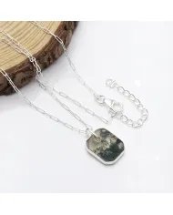 Moss Agate Pendant Necklace – 925 Sterling Silver Handmade Unisex Jewelry