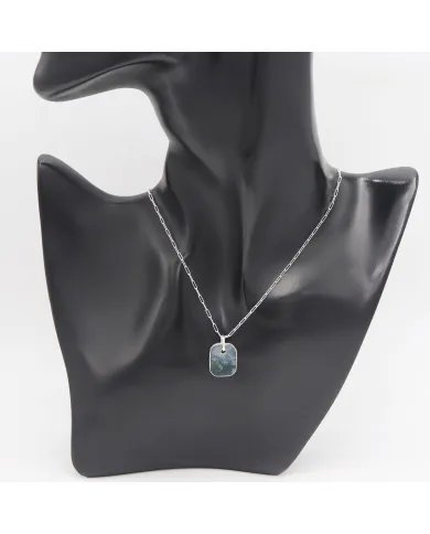 Moss Agate Pendant Necklace – 925 Sterling Silver Handmade Unisex Jewelry