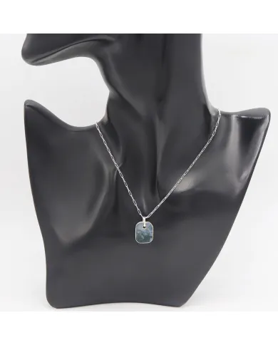 Moss Agate Pendant Necklace in Sterling Silver Handmade Unisex Jewelry