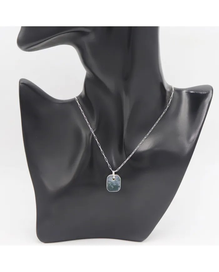 Moss Agate Pendant Necklace – 925 Sterling Silver Handmade Unisex Jewelry