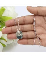 Moss Agate Pendant Necklace – 925 Sterling Silver Handmade Unisex Jewelry