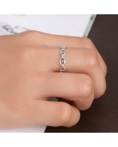 Mariner Chain Silver Band Ring - 925 Sterling Silver Handmade Jewelry