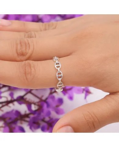 Mariner Chain Silver Band Ring - 925 Sterling Silver Handmade Jewelry