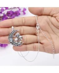 Rainbow Moonstone Moon Necklace – 925 Sterling Silver Oxidized Finish