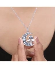 Rainbow Moonstone Moon Necklace – 925 Sterling Silver Oxidized Finish